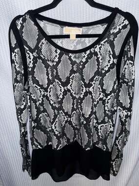 Michael Kors MK Black Snake Print Long Sleeve Tops Size Small